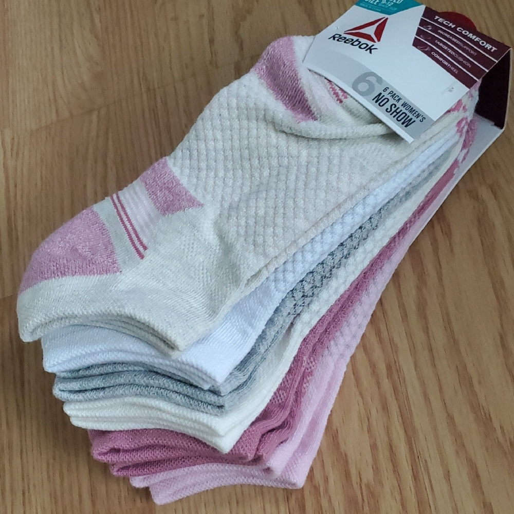Reebok Women's No Show Socks - Pink, White, Gray 6 Pack Size 9-12